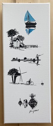 Tableau à l'encre de Chine Jean Brunet Noirmoutier 20 x 50cm numéro 3